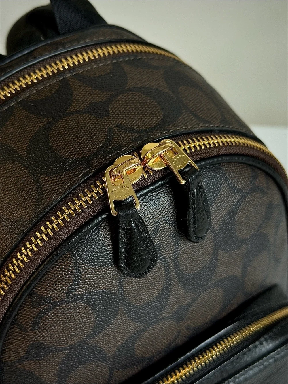 Coach Mini Backpack in Brown Signature Canvas and Black Leather